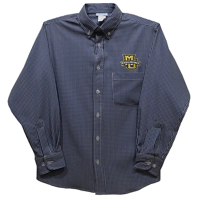 Youth Vive La Fete Navy Marquette Golden Eagles Gingham Button-Down Long Sleeve Shirt