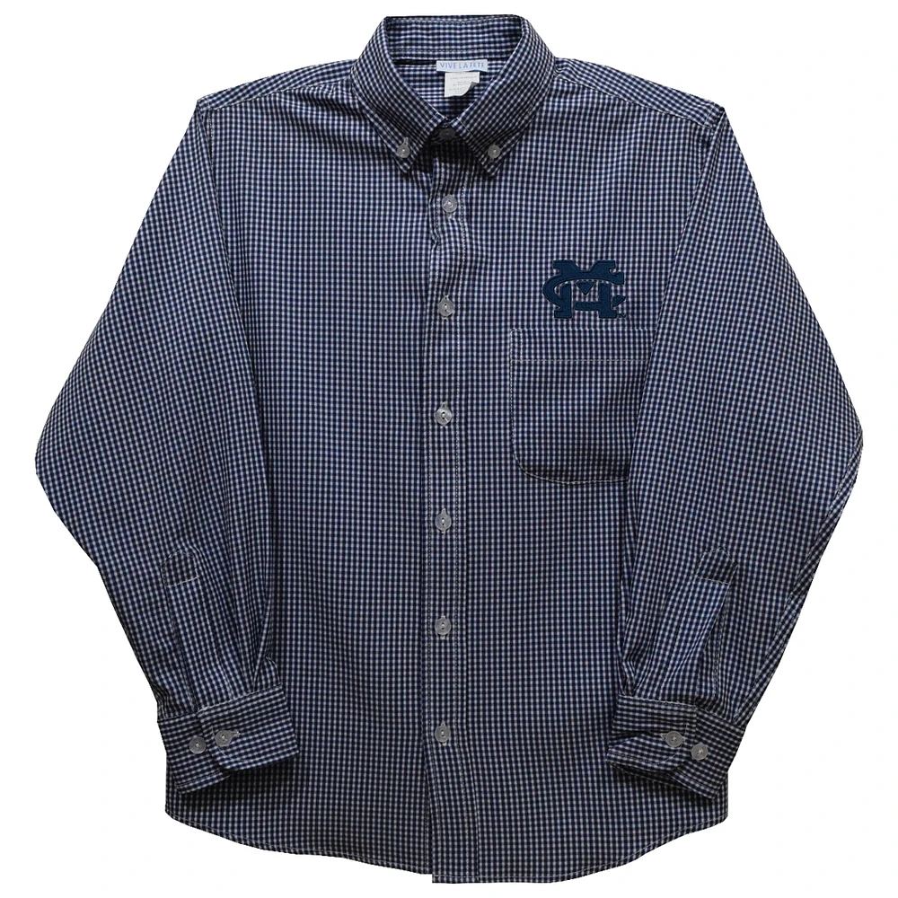 Youth Vive La Fete Navy Mississippi College Choctaws Gingham Button-Down Long Sleeve Shirt