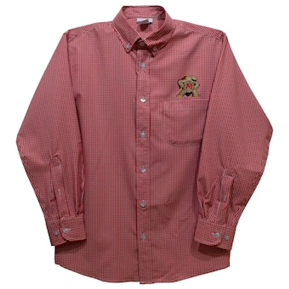 Youth Vive La Fete Red Maryland Terrapins Gingham Button-Down Long Sleeve Shirt