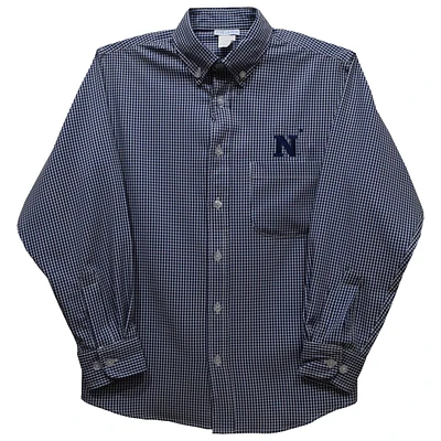 Youth Vive La Fete Navy Midshipmen Gingham Button-Down Long Sleeve Shirt