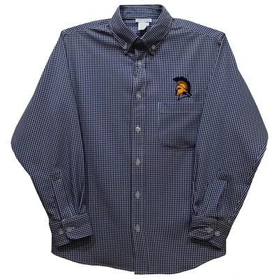 Youth Vive La Fete Navy UNCG Spartans Gingham Button-Down Long Sleeve Shirt