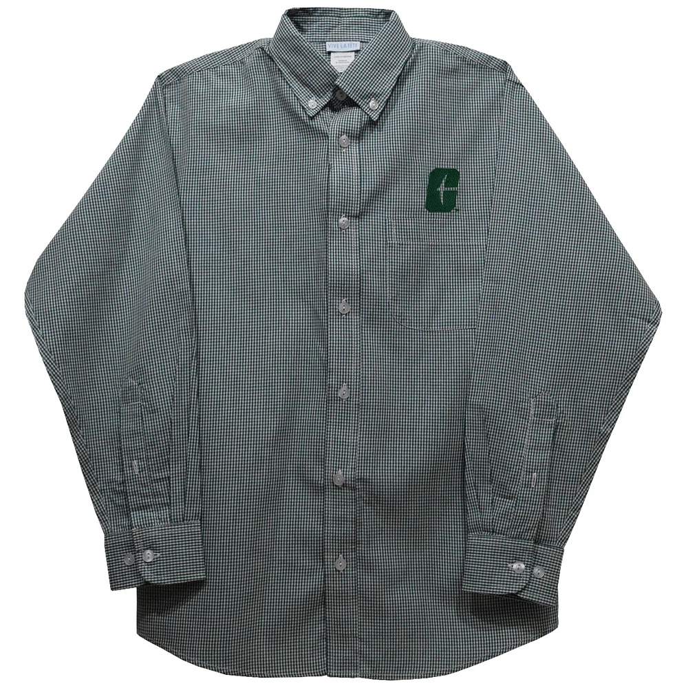 Youth Vive La Fete Green Charlotte 49ers Gingham Button-Down Long Sleeve Shirt