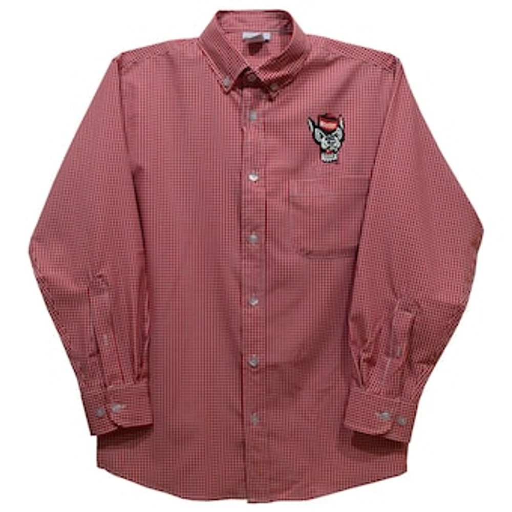 Youth Vive La Fete Red NC State Wolfpack Gingham Button-Down Long Sleeve Shirt
