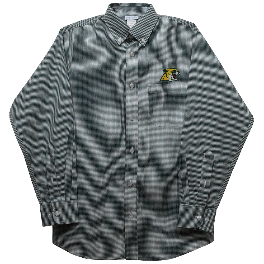 Youth Vive La Fete Green Northern Michigan Wildcats Gingham Button-Down Long Sleeve Shirt