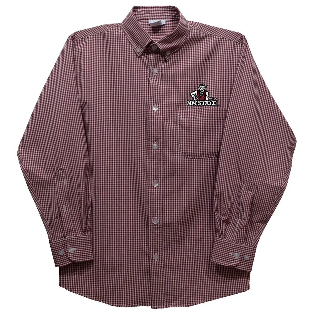 Youth Vive La Fete Crimson New Mexico State Aggies Gingham Button-Down Long Sleeve Shirt
