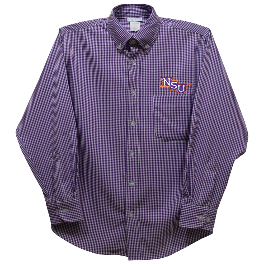 Youth Vive La Fete Purple Northwestern State Demons Gingham Button-Down Long Sleeve Shirt