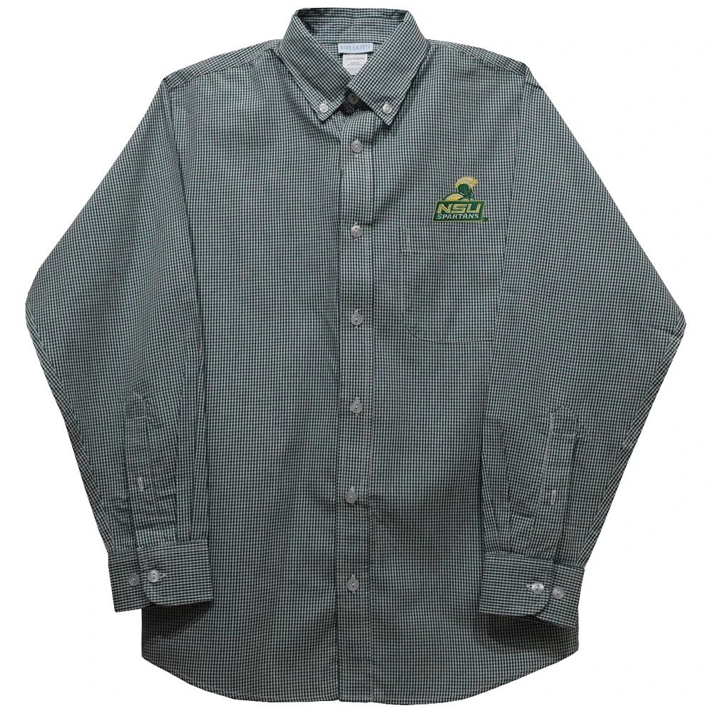 Youth Vive La Fete Green Norfolk State Spartans Gingham Button-Down Long Sleeve Shirt
