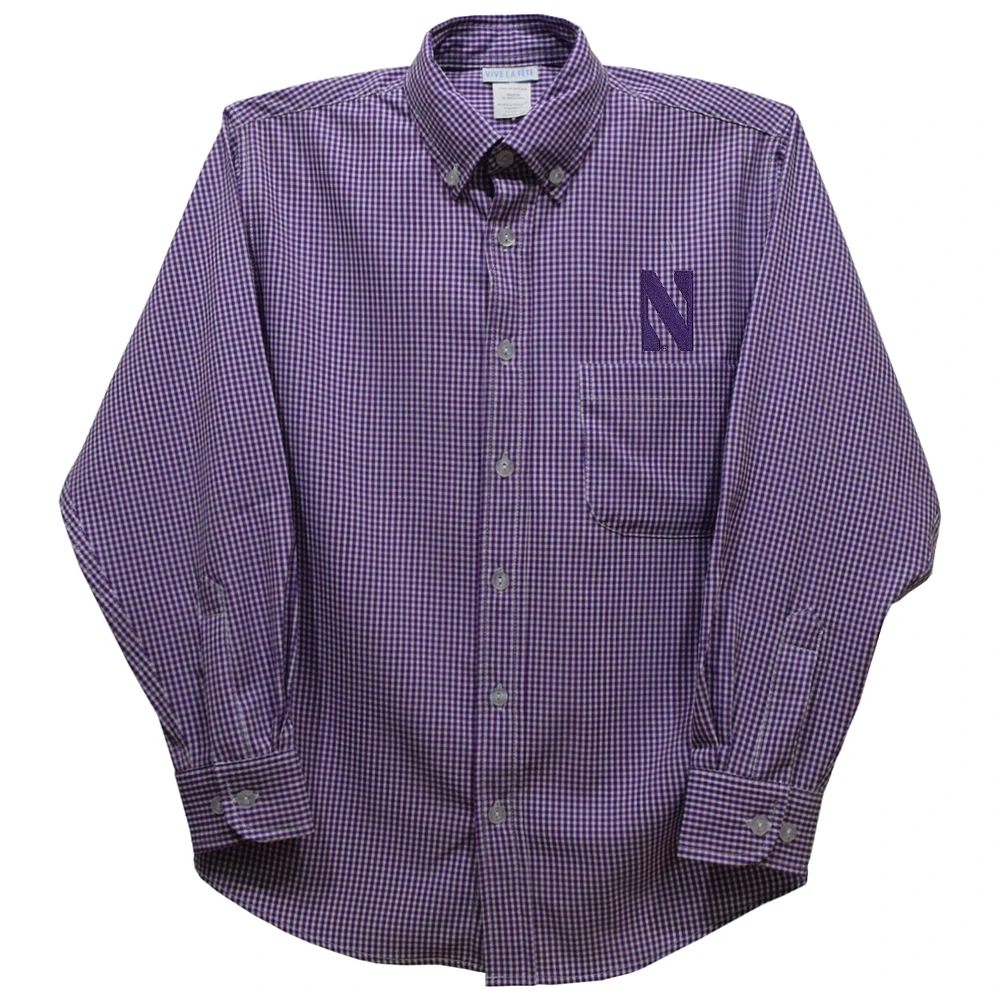 Youth Vive La Fete Purple Northwestern Wildcats Gingham Button-Down Long Sleeve Shirt