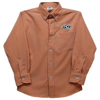 Youth Vive La Fete Orange Oklahoma State Cowboys Gingham Button-Down Long Sleeve Shirt
