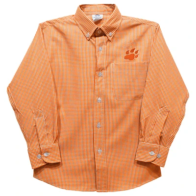 Youth Vive La Fete Orange Sam Houston State Bearkats Gingham Button-Down Long Sleeve Shirt