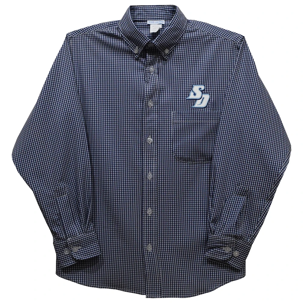 Youth Vive La Fete Navy San Diego Toreros Gingham Button-Down Long Sleeve Shirt