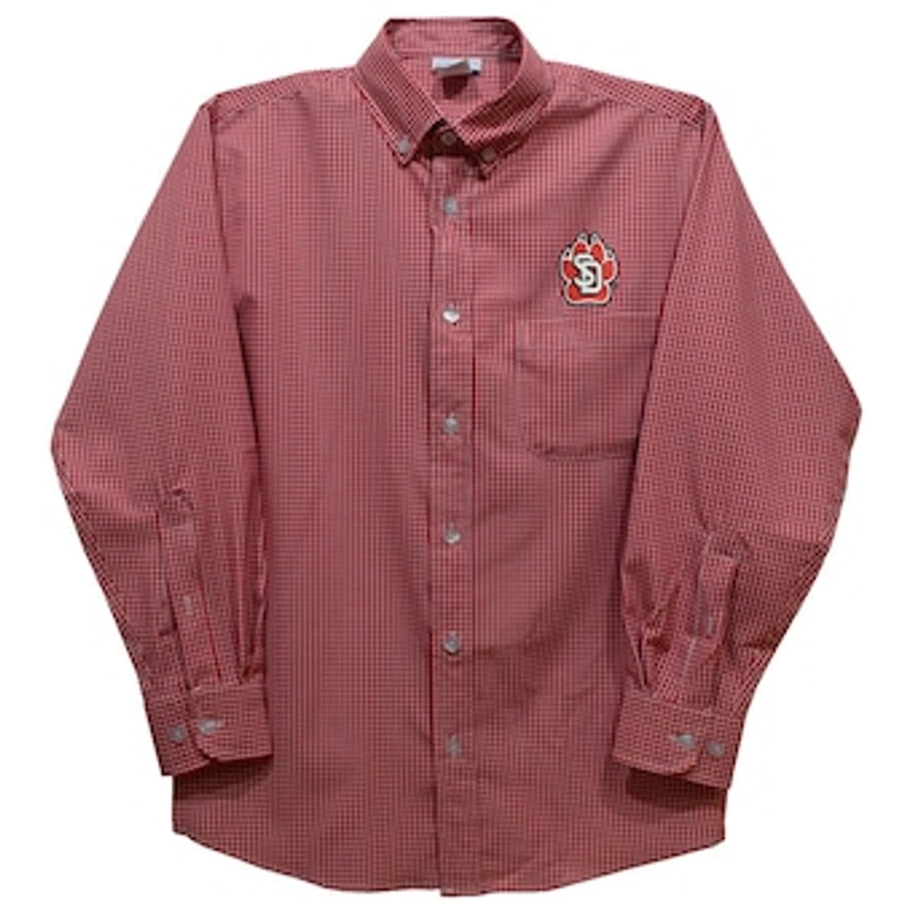 Youth Vive La Fete Red South Dakota Coyotes Gingham Button-Down Long Sleeve Shirt
