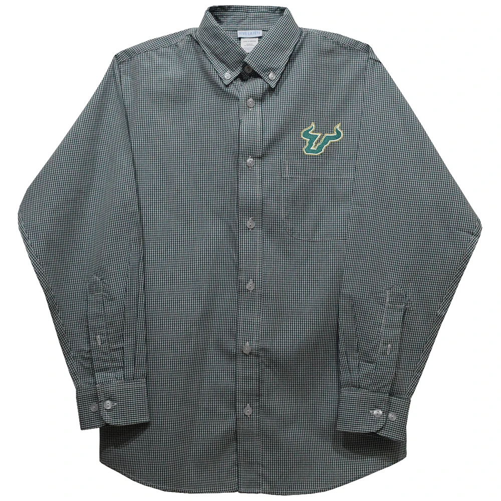 Youth Vive La Fete Green South Florida Bulls Gingham Button-Down Long Sleeve Shirt