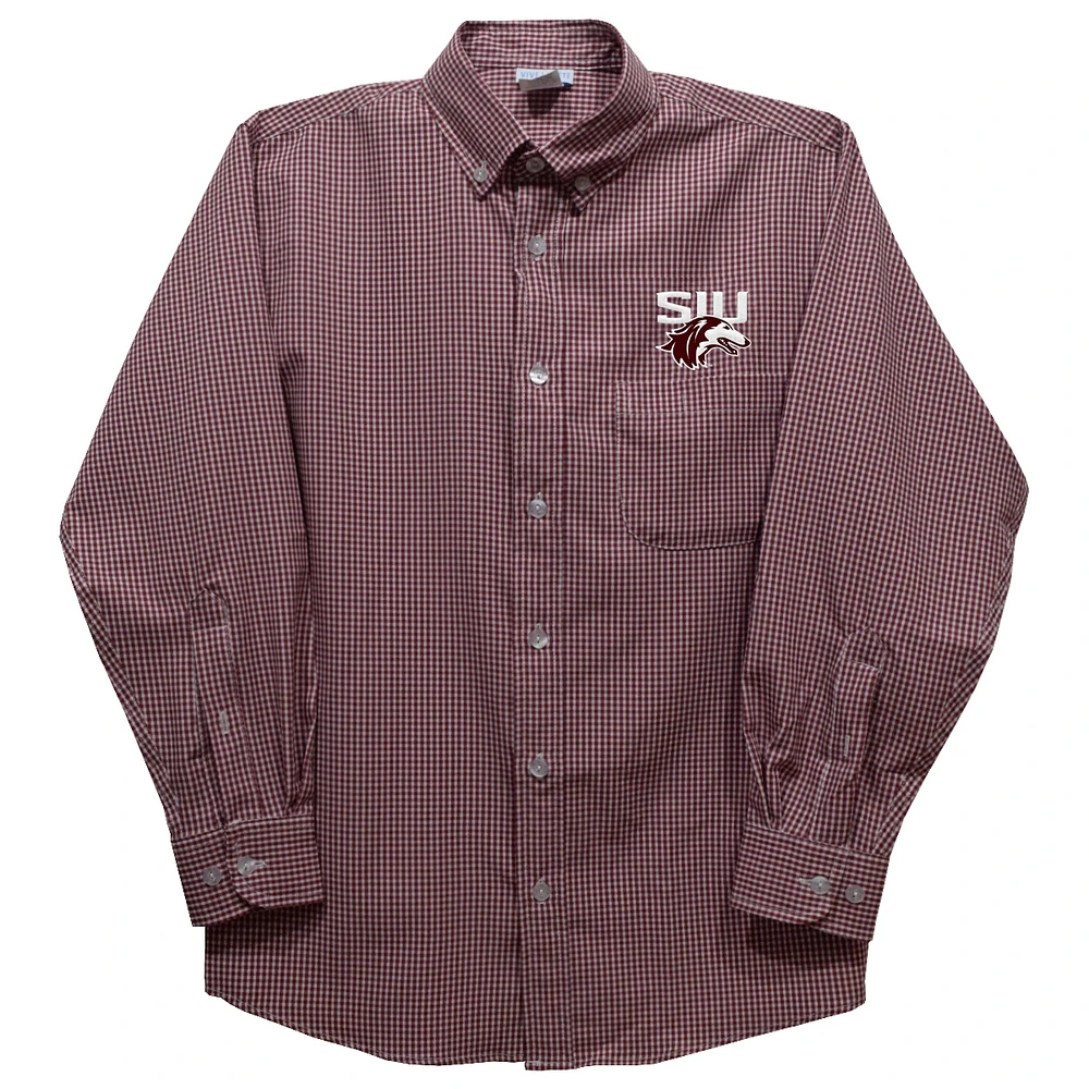 Youth Vive La Fete Maroon Southern Illinois Salukis Gingham Button-Down Long Sleeve Shirt
