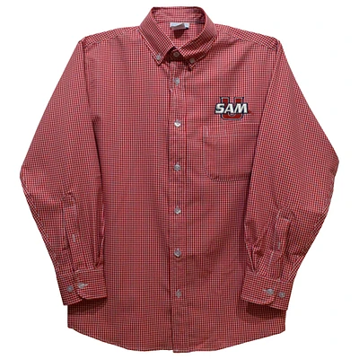 Youth Vive La Fete Red Samford Bulldogs Gingham Button-Down Long Sleeve Shirt