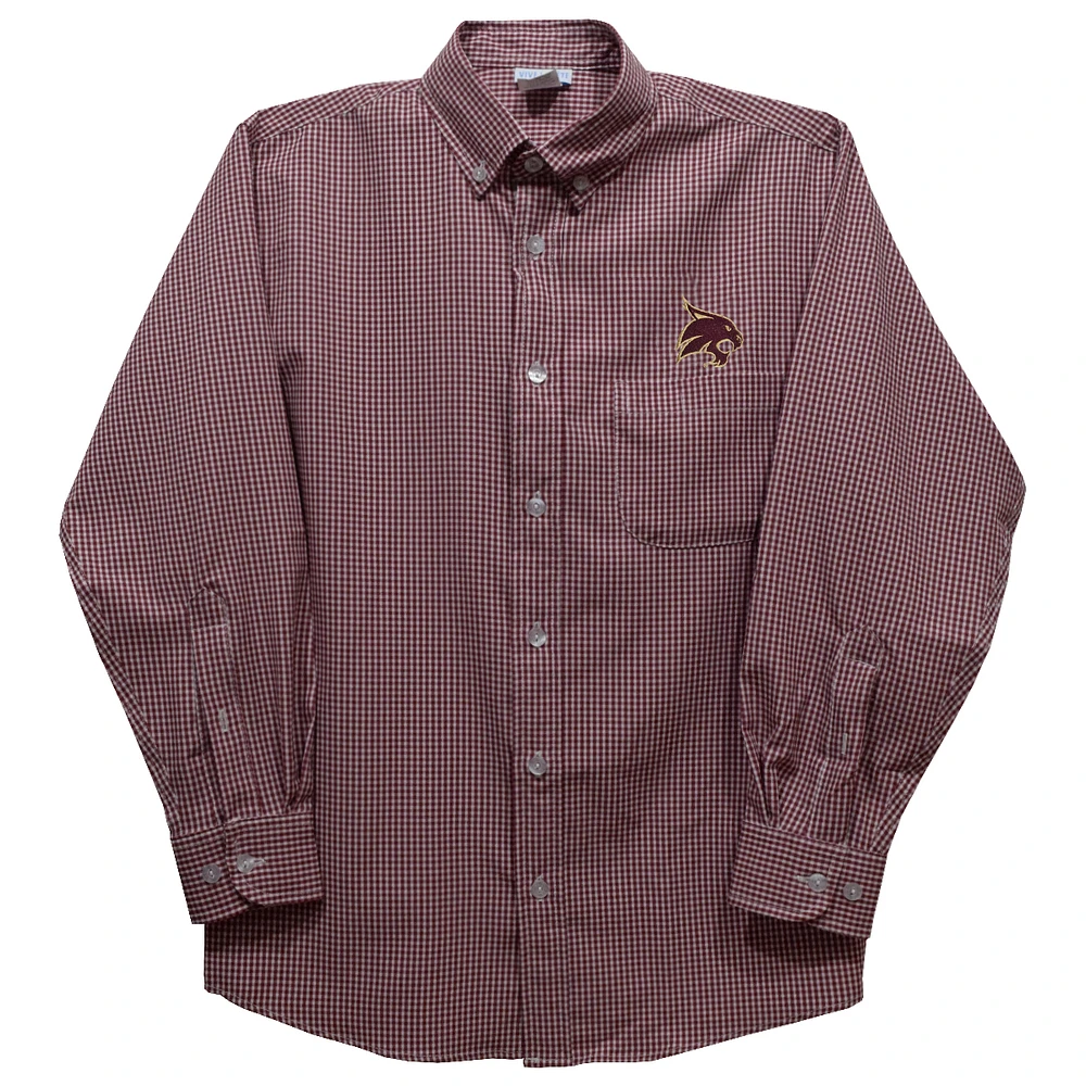 Youth Vive La Fete Maroon Texas State Bobcats Gingham Button-Down Long Sleeve Shirt