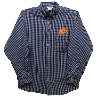 Youth Vive La Fete Navy UTEP Miners Gingham Button-Down Long Sleeve Shirt