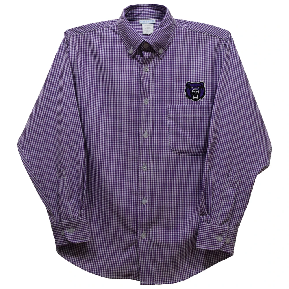 Youth Vive La Fete Purple Central Arkansas Bears Gingham Button-Down Long Sleeve Shirt