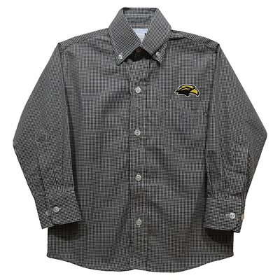 Youth Vive La Fete Black Southern Miss Golden Eagles Gingham Button-Down Long Sleeve Shirt