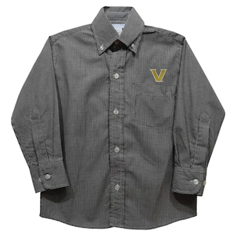 Youth Vive La Fete Black Vanderbilt Commodores Gingham Button-Down Long Sleeve Shirt