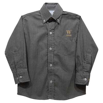 Youth Vive La Fete Black Wofford Terriers Gingham Button-Down Long Sleeve Shirt