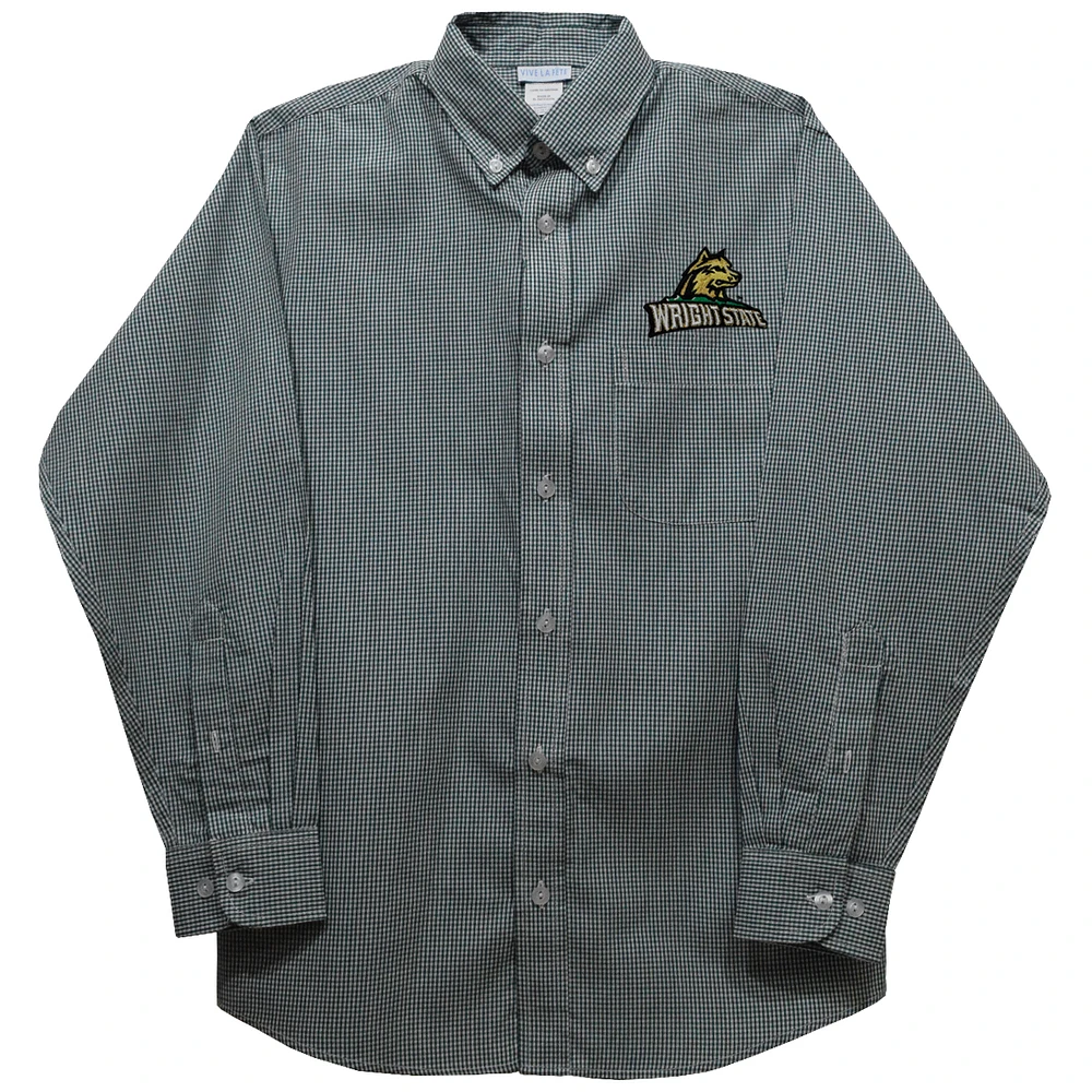 Youth Vive La Fete Hunter Green Wright State Raiders Gingham Button-Down Long Sleeve Shirt
