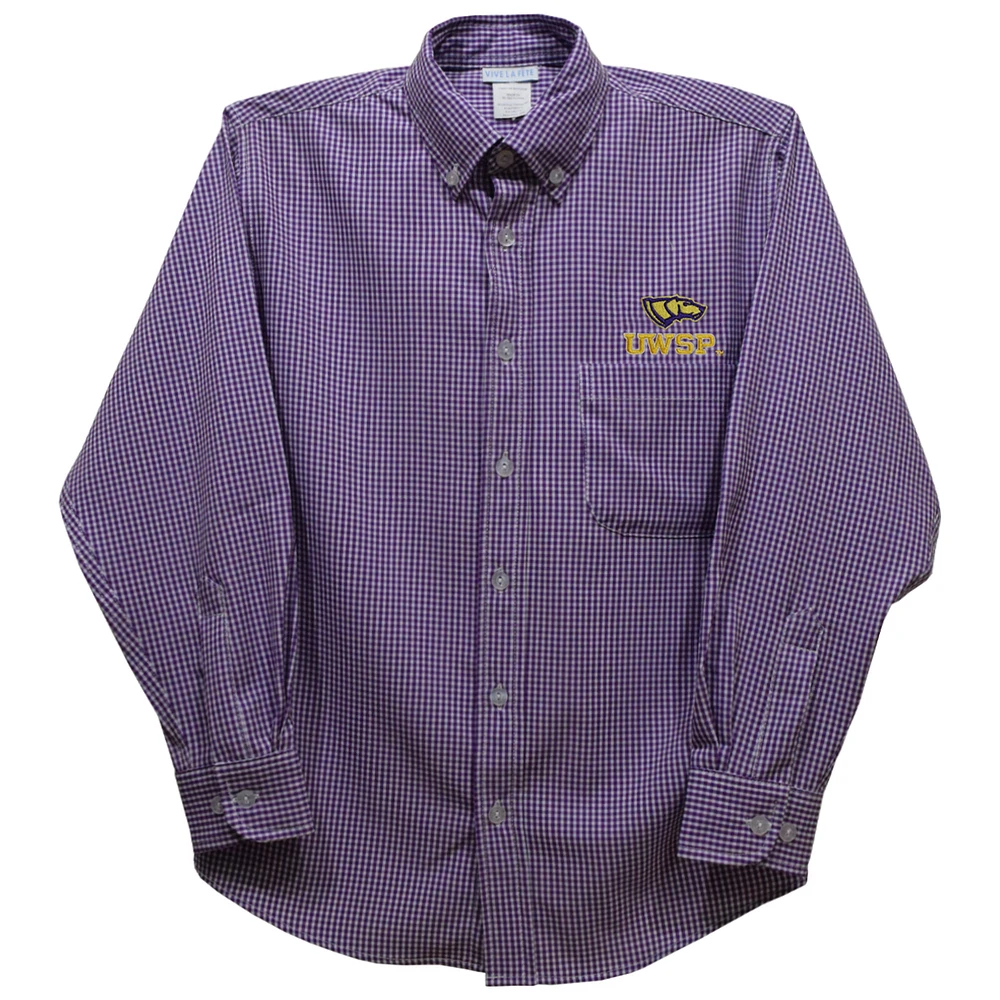 Youth Vive La Fete Purple Wisconsin-Stevens Point Pointers Gingham Button-Down Long Sleeve Shirt