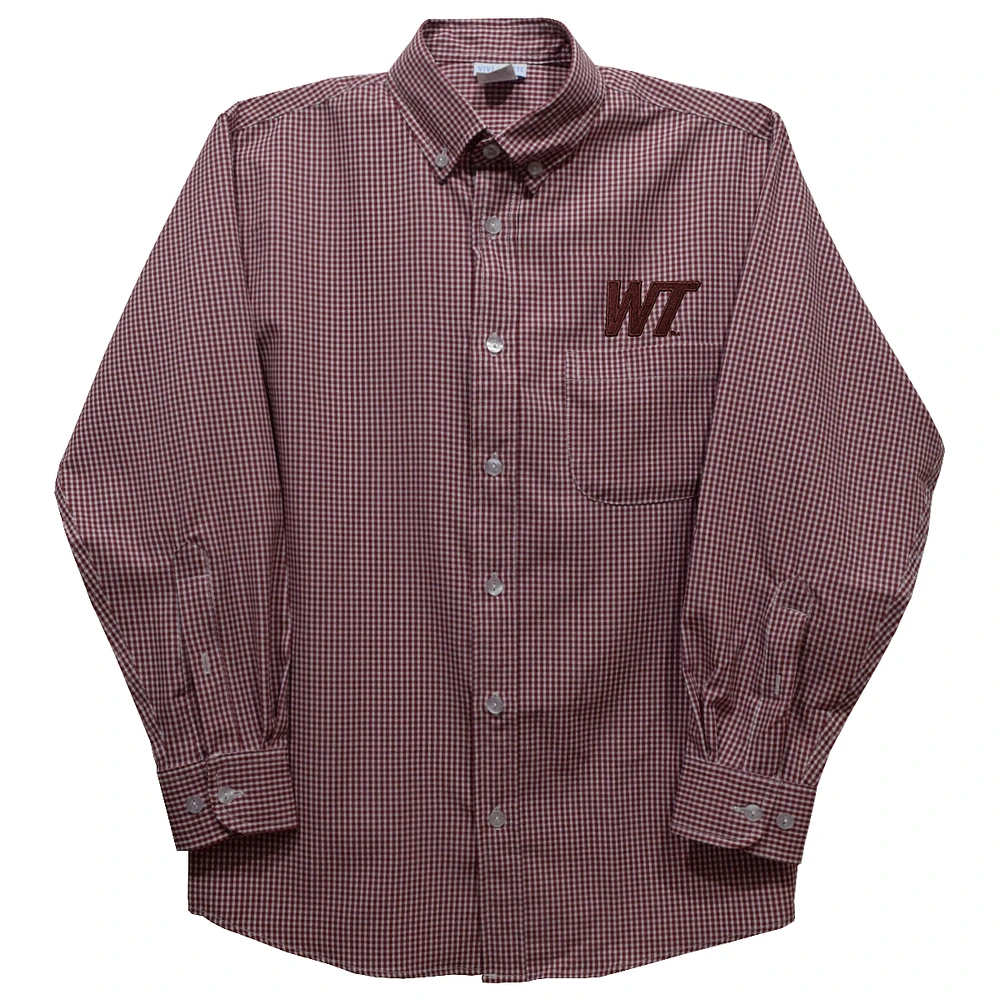 Youth Vive La Fete Maroon West Texas A&M Buffaloes Gingham Button-Down Long Sleeve Shirt