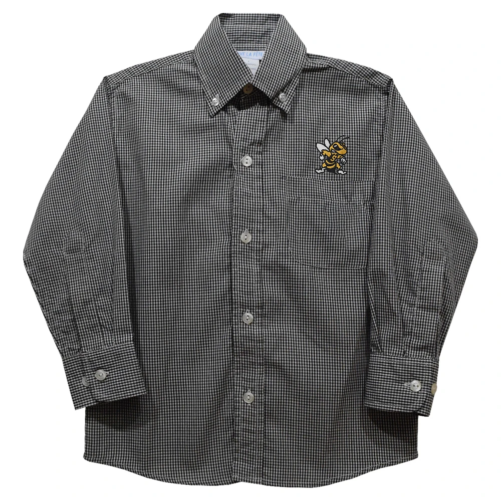 Youth Vive La Fete Black West Virginia State Yellow Jackets Gingham Button-Down Long Sleeve Shirt