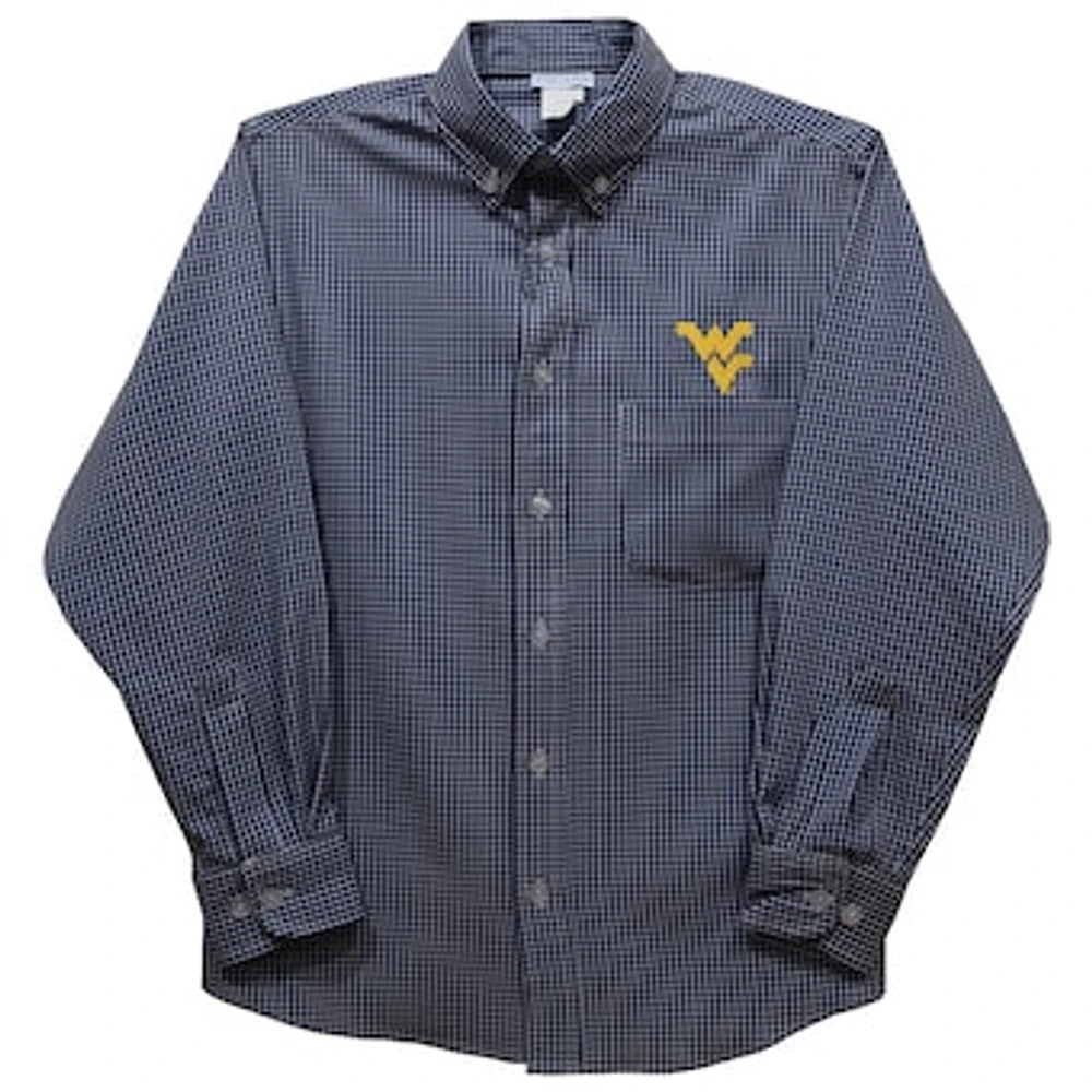 Youth Vive La Fete Navy West Virginia Mountaineers Gingham Button-Down Long Sleeve Shirt