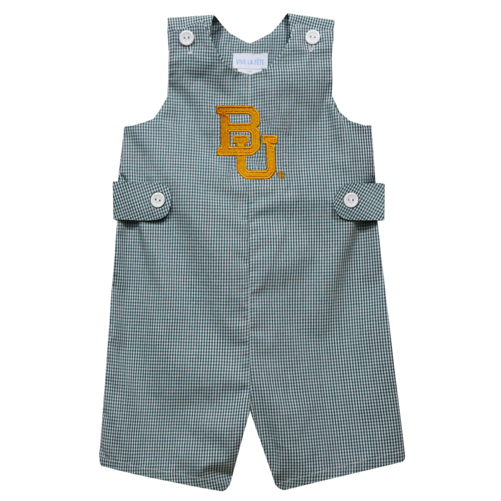 Infant Vive La Fete Green Baylor Bears Gingham Jon Romper