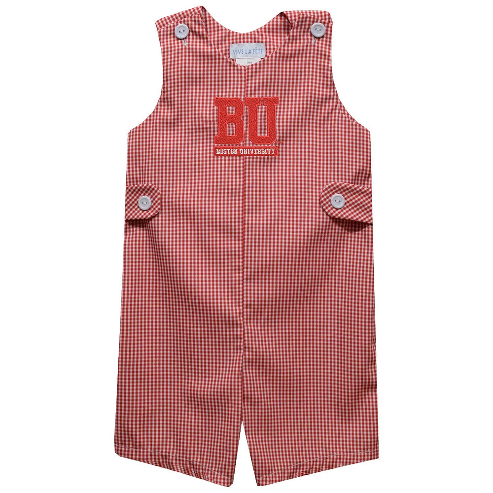 Infant Vive La Fete Scarlet Boston University Gingham Jon Romper