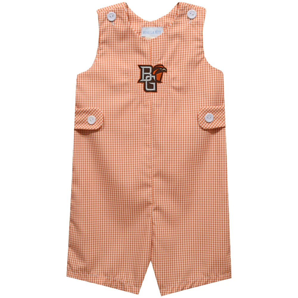 Infant Vive La Fete Orange Bowling Green St. Falcons Gingham Jon Romper