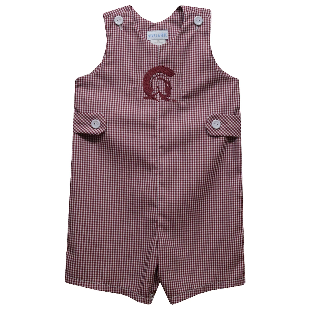 Infant Vive La Fete Maroon Arkansas Little Rock Trojans Gingham Jon Romper