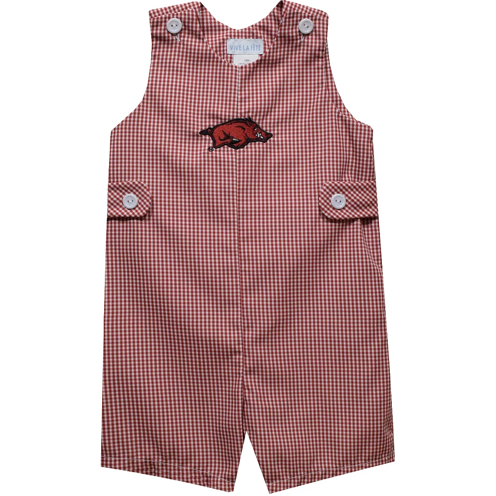 Infant Vive La Fete Cardinal Arkansas Razorbacks Gingham Jon Romper