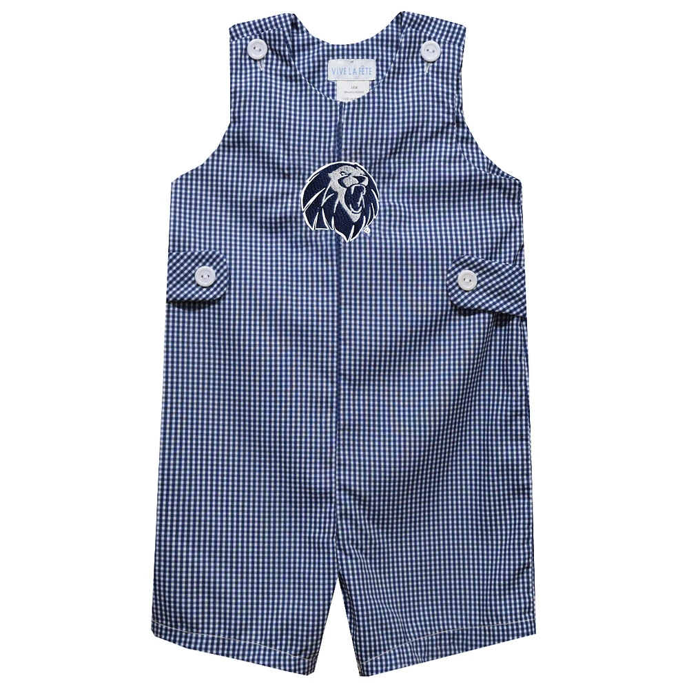 Infant Vive La Fete Navy Arkansas Fort Smith Lions Gingham Jon Romper