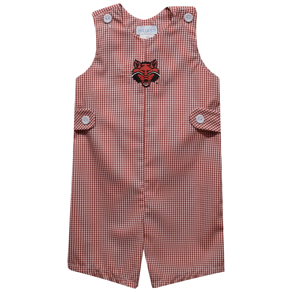 Infant Vive La Fete Scarlet Arkansas State Red Wolves Gingham Jon Romper
