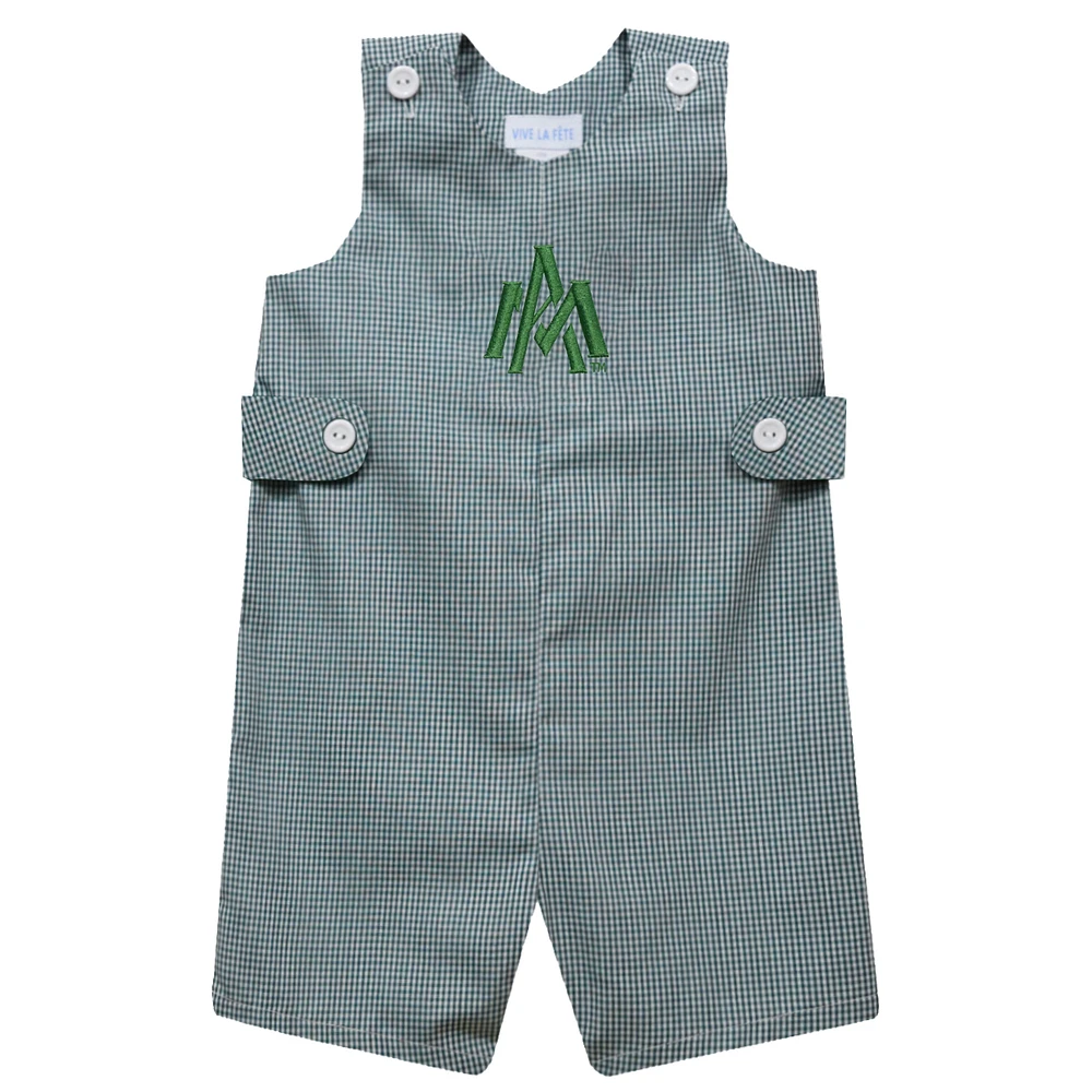 Infant Vive La Fete Green Arkansas-Monticello Boll Weevils Gingham Jon Romper