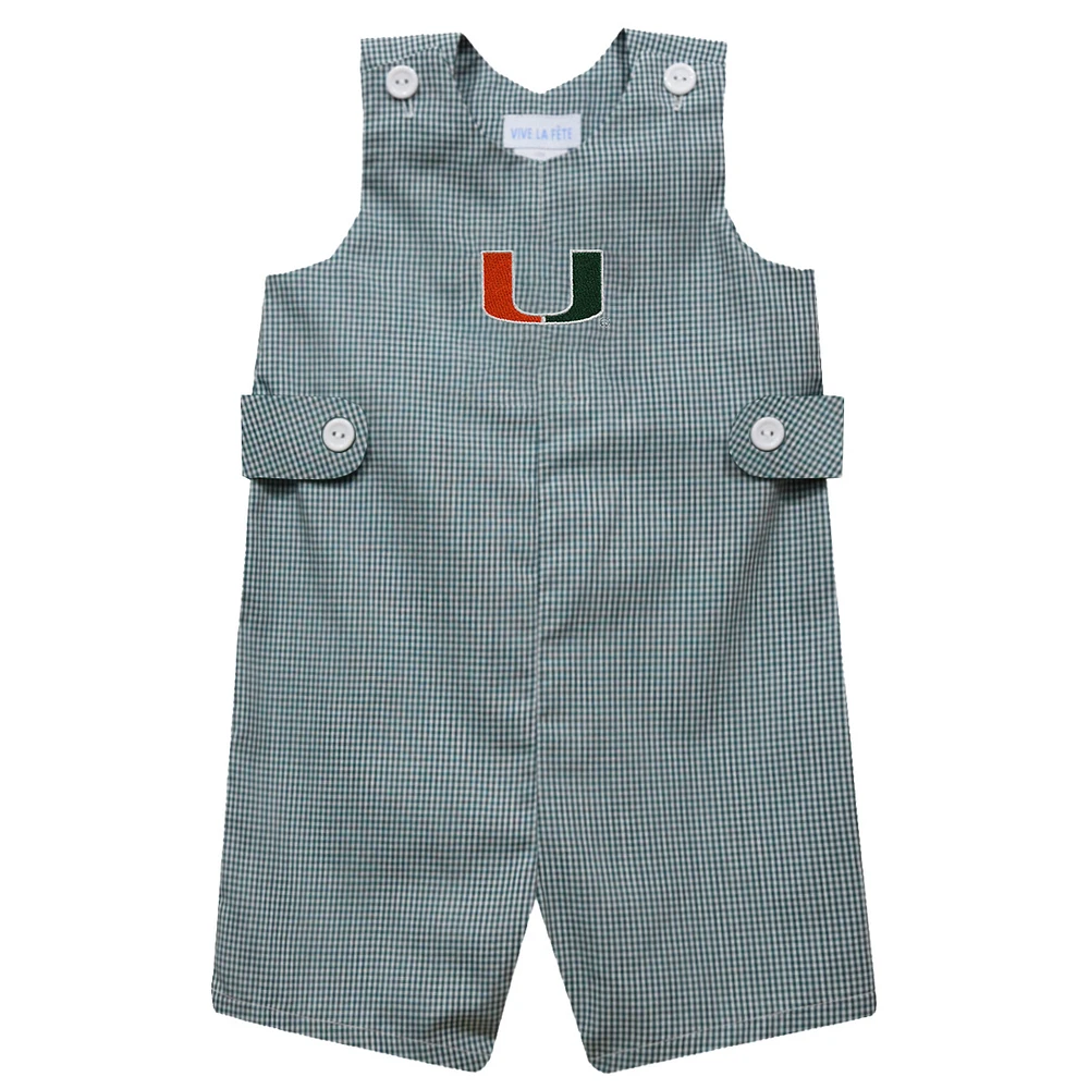 Infant Vive La Fete Green Miami Hurricanes Gingham Jon Romper