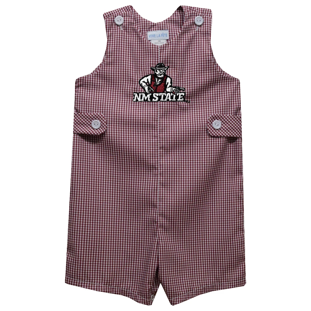Infant Vive La Fete Crimson New Mexico State Aggies Gingham Jon Romper