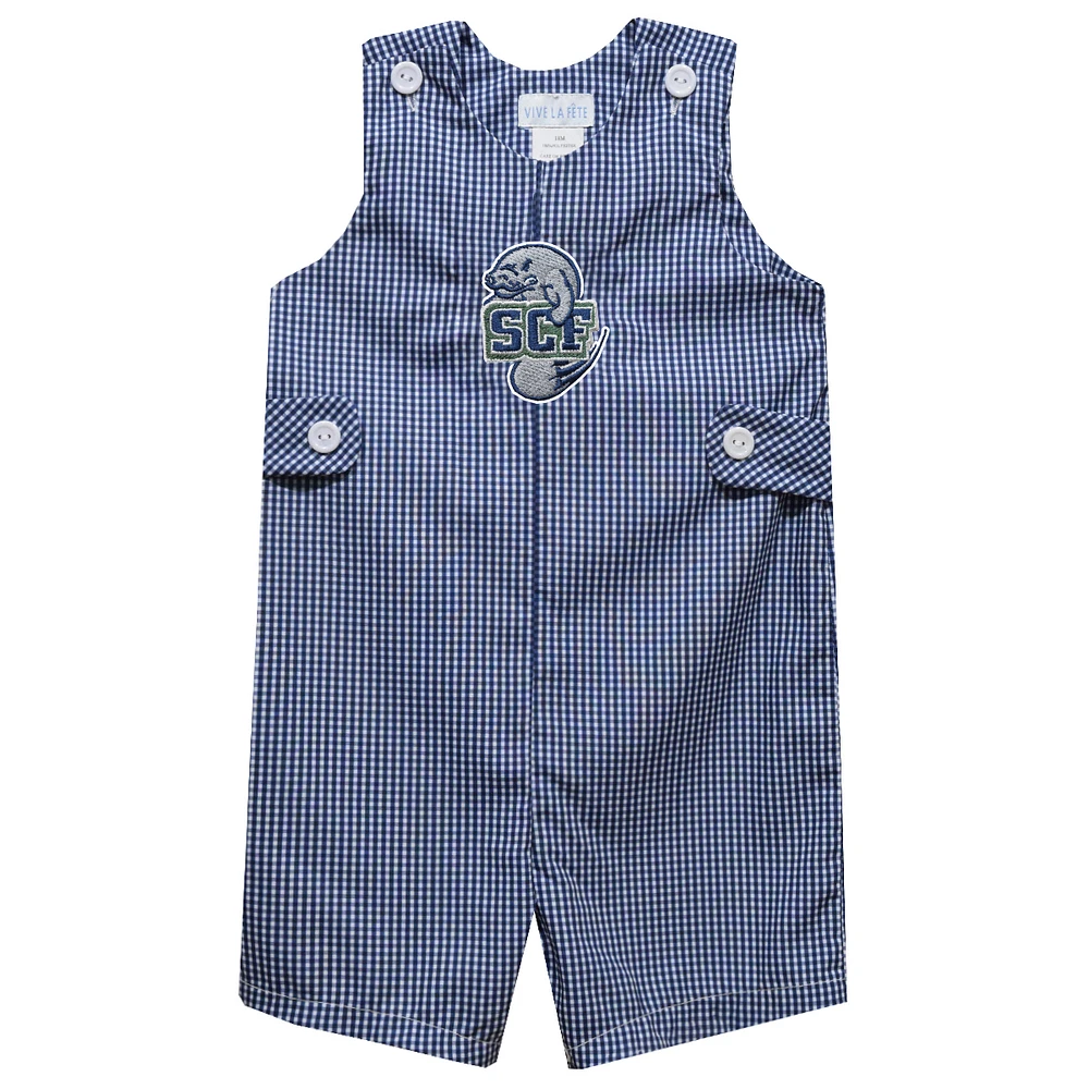 Infant Vive La Fete Navy State College of Florida Manatee-Sarasota Gingham Jon Romper