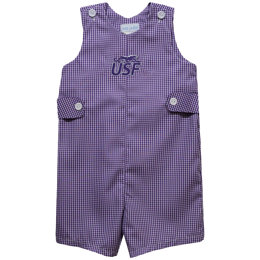 Infant Vive La Fete Purple University of Sioux Falls Cougars Gingham Jon Romper