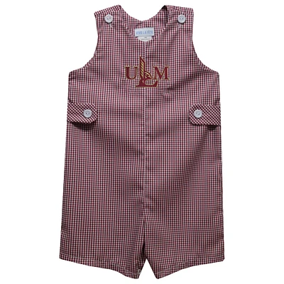 Infant Vive La Fete Maroon ULM Warhawks Gingham Jon Romper