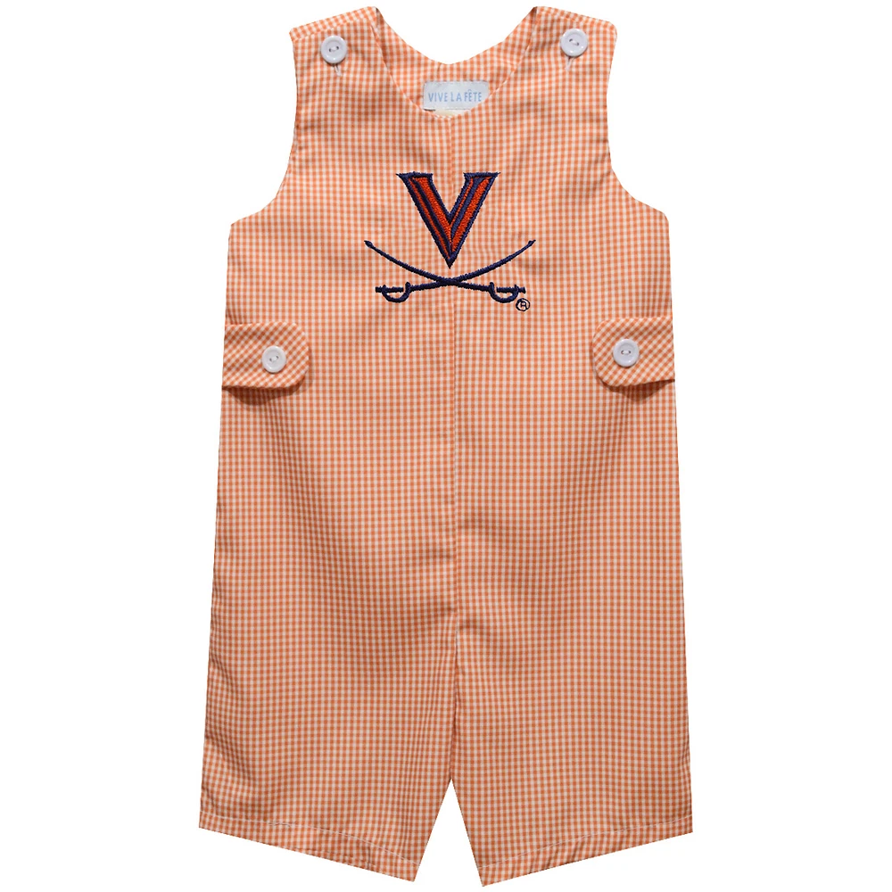 Infant Vive La Fete Orange Virginia Cavaliers Gingham Jon Romper