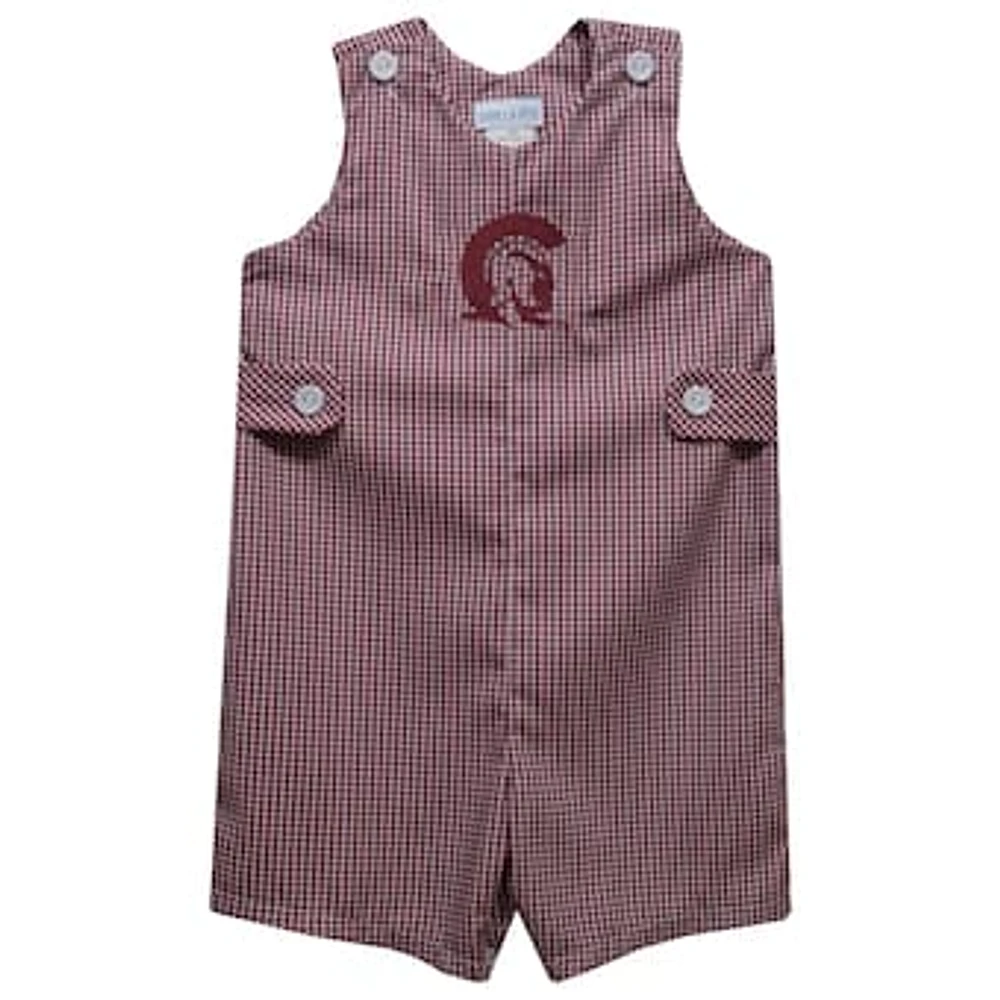 Toddler Vive La Fete Maroon Arkansas Little Rock Trojans Gingham Jon Romper