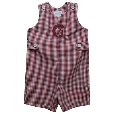 Toddler Vive La Fete Maroon Arkansas Little Rock Trojans Gingham Jon Romper