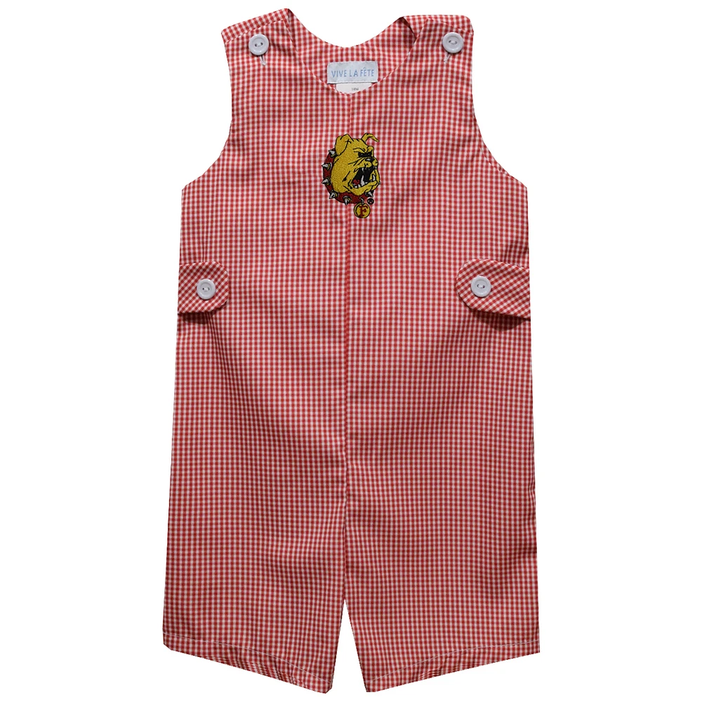 Toddler Vive La Fete Crimson Ferris State Bulldogs Gingham Jon Romper