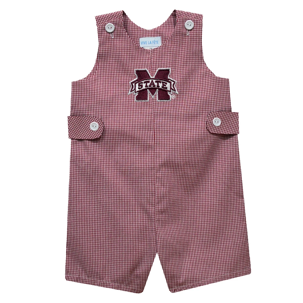 Toddler Vive La Fete Maroon Mississippi State Bulldogs Gingham Jon Romper