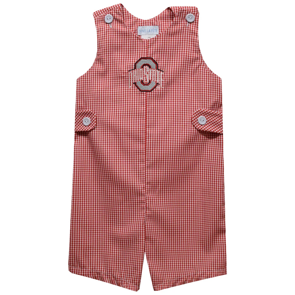Toddler Vive La Fete Scarlet Ohio State Buckeyes Gingham Jon Romper