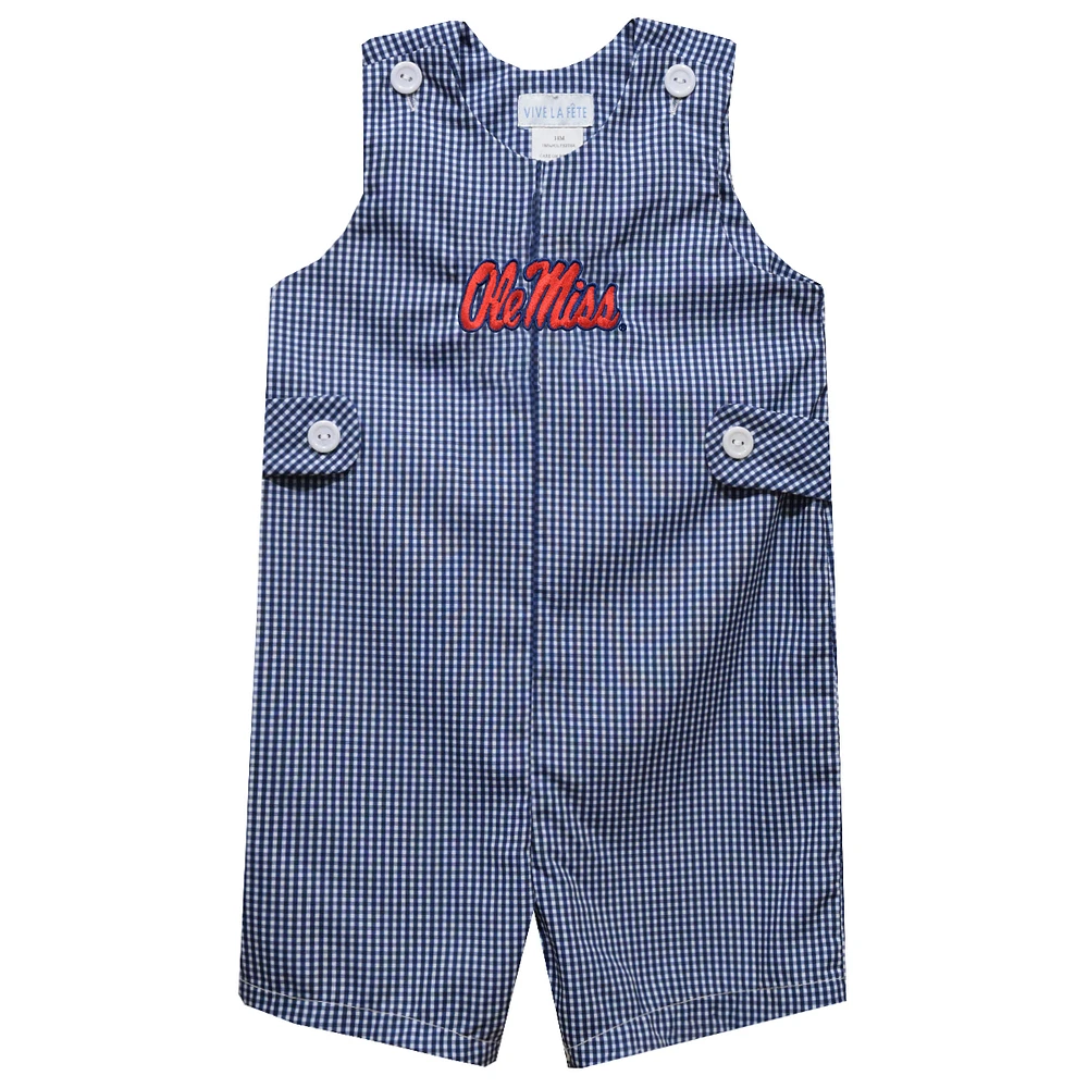Toddler Vive La Fete Navy Ole Miss Rebels Gingham Jon Romper